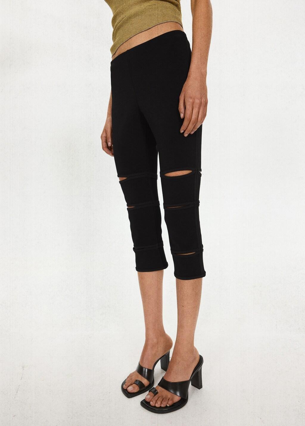 Black Capri Trousers With Openings, Black, large image number 3