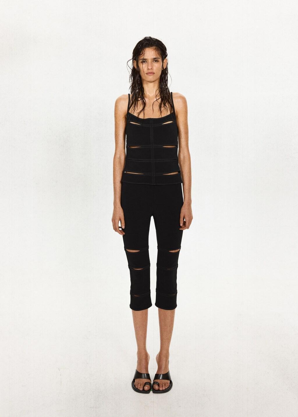 Black Capri Trousers With Openings, Black, large image number 4