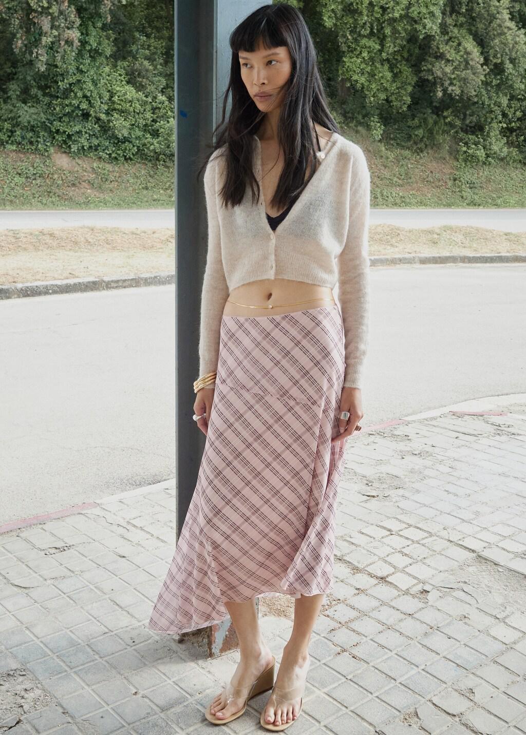 Pink Checked Asymmetric Skirt, Pink, large image number 0