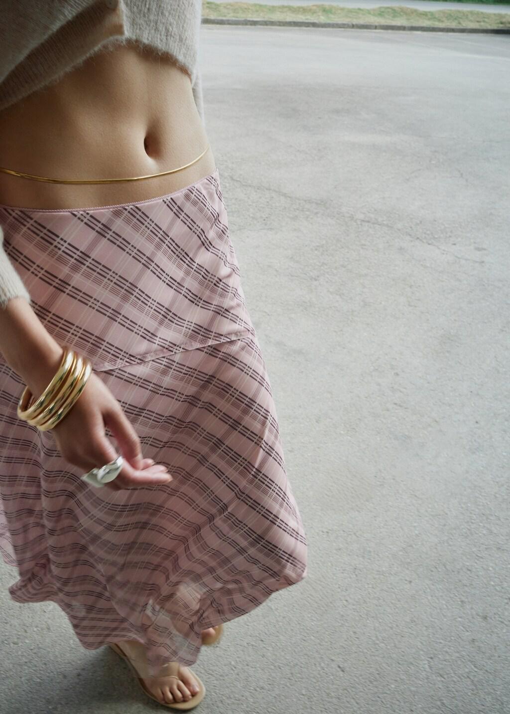Pink Checked Asymmetric Skirt, Pink, large image number 3