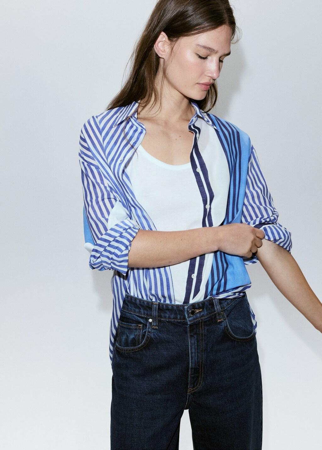 Blue Cotton Striped Shirt, Medium Blue, large image number 3