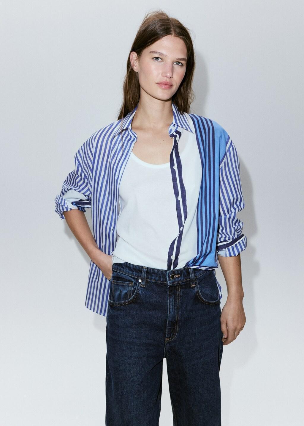 Blue Cotton Striped Shirt, Medium Blue, large image number 4