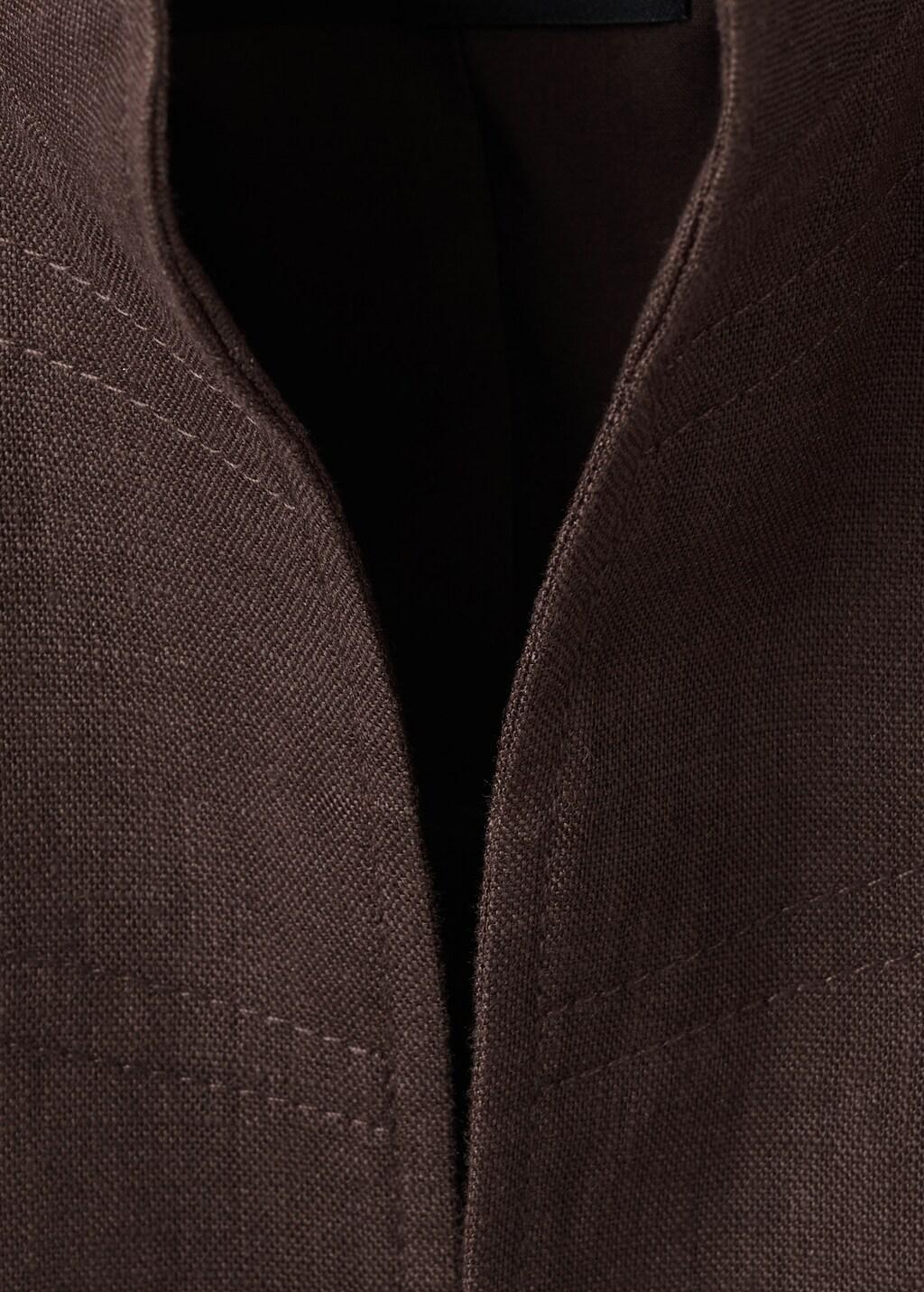 Brown Linen Jacket With Buttons, Dark Brown, large image number 1