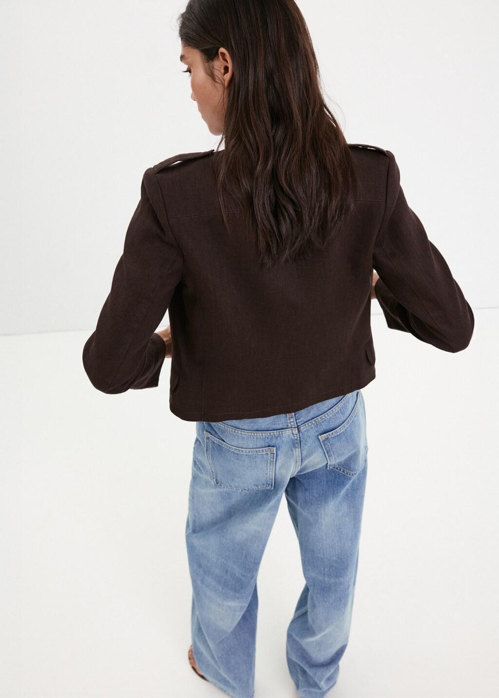 Brown Linen Jacket With Buttons, Dark Brown, medium