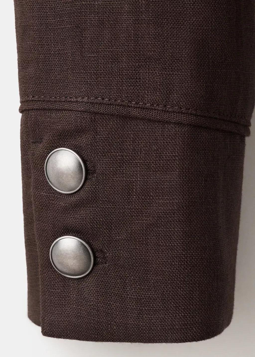 Brown Linen Jacket With Buttons, Dark Brown, large image number 5