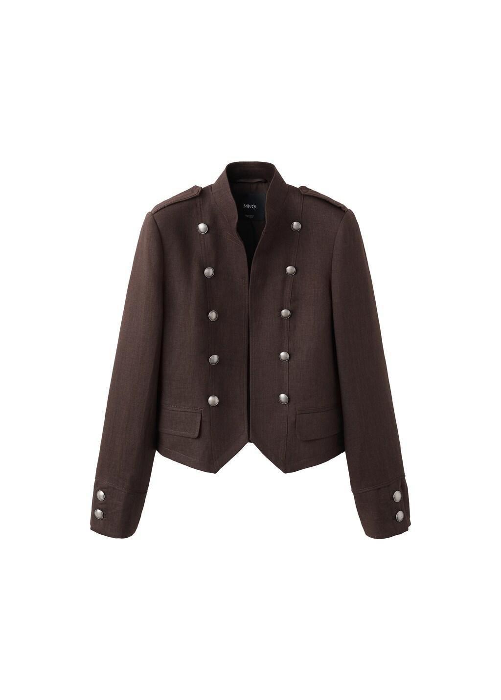 Brown Linen Jacket With Buttons, Dark Brown, large image number 6