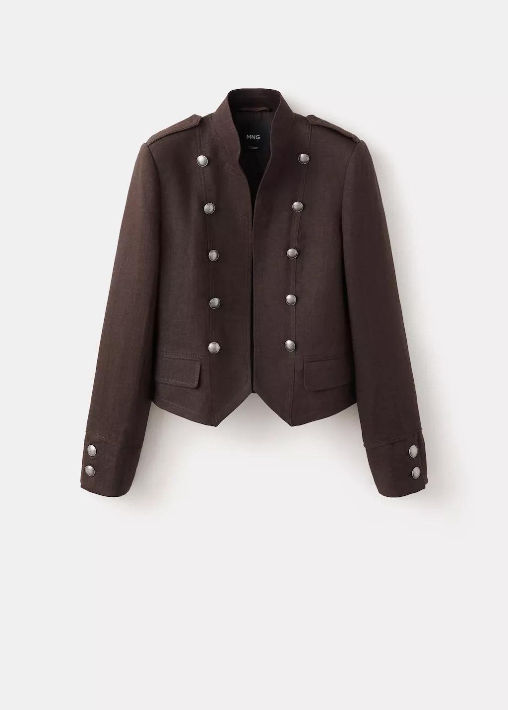 Brown Linen Jacket With Buttons, Dark Brown, large image number 7