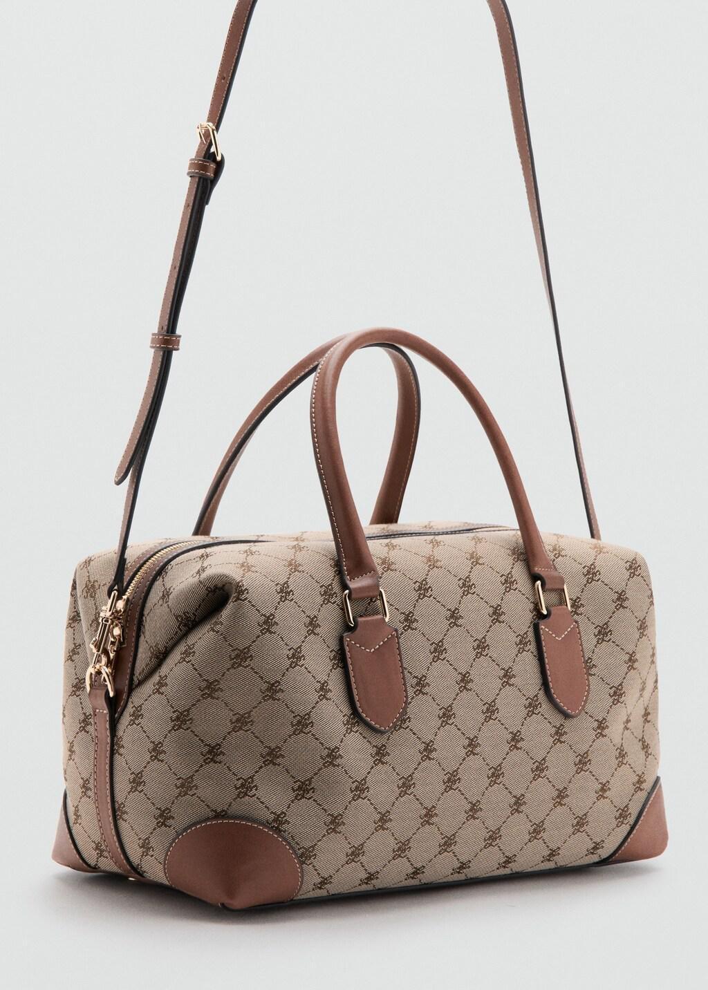 Brown Jacquard Logo Bowling Bag, Medium Brown, medium