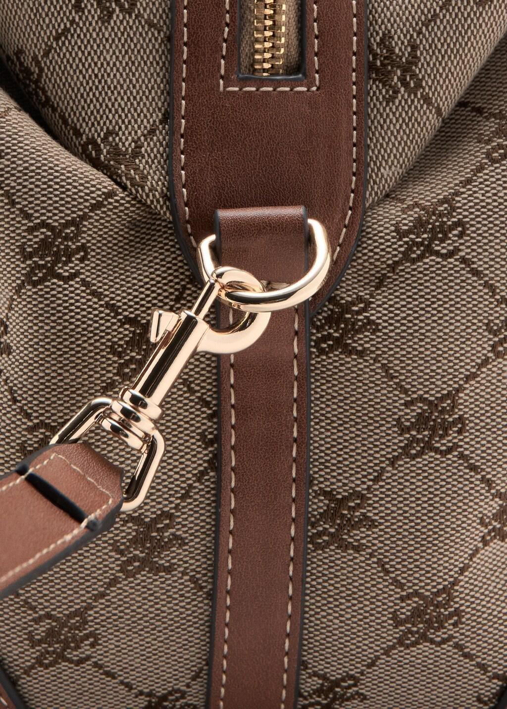 Brown Jacquard Logo Bowling Bag, Medium Brown, medium