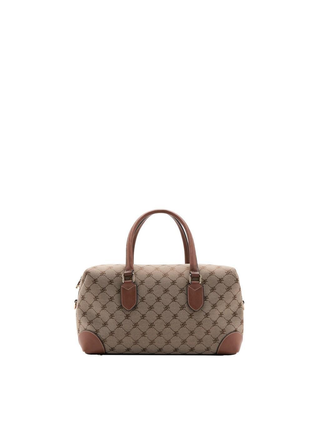 Brown Jacquard Logo Bowling Bag, Medium Brown, medium