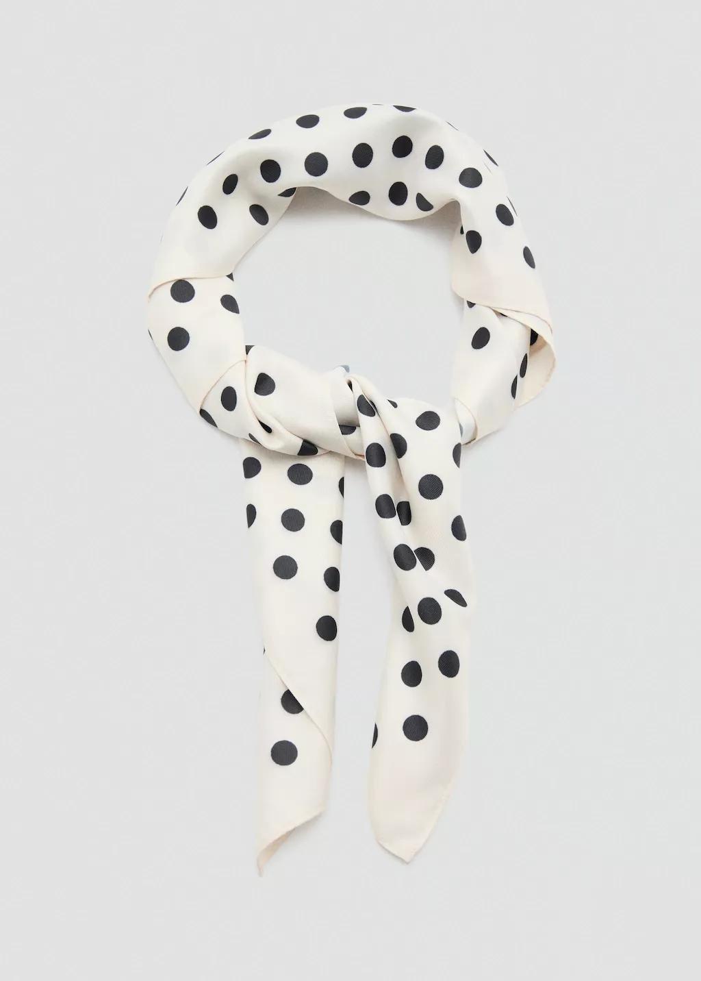Beige Satin Check-Print Scarf, Light Beige, large image number 1