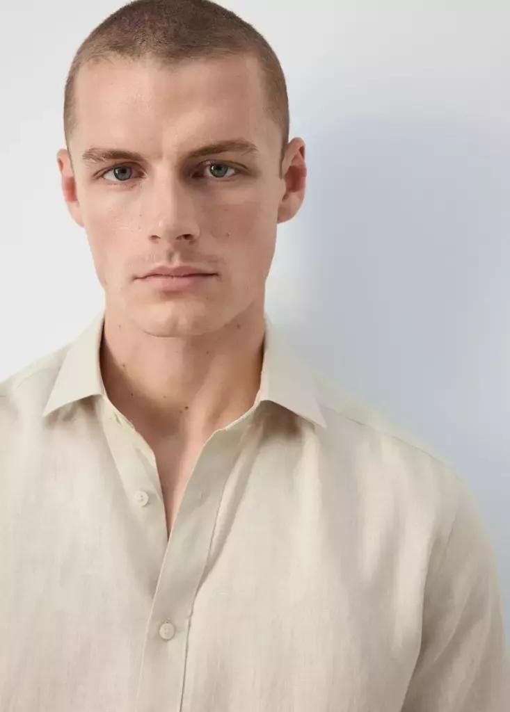 Brown Regular-Fit Linen Shirt, Light Pastel Brown, large image number 2