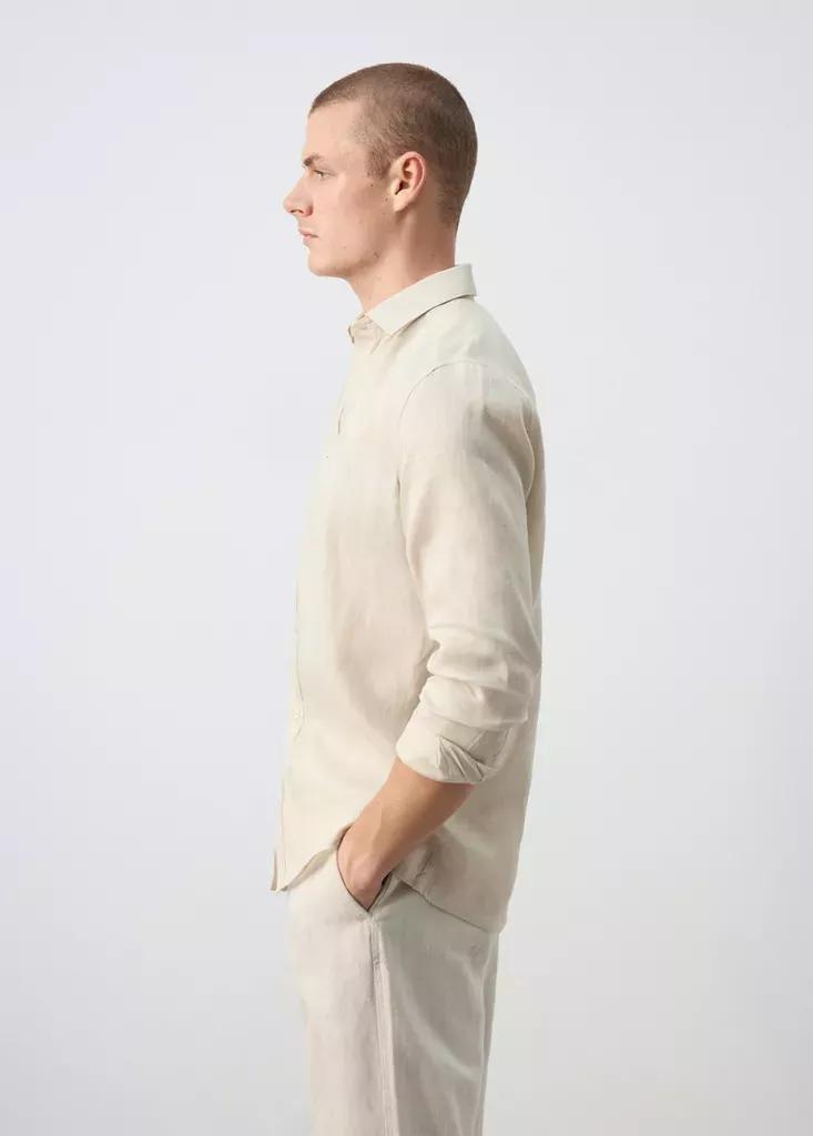 Brown Regular-Fit Linen Shirt, Light Pastel Brown, large image number 3