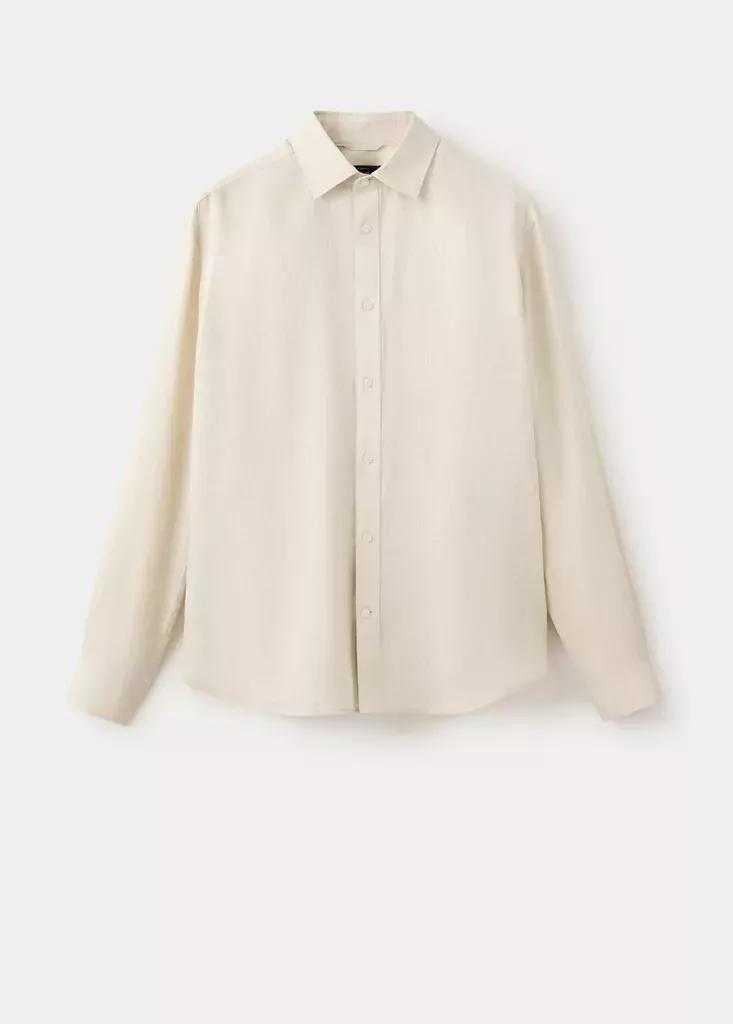 Brown Regular-Fit Linen Shirt, Light Pastel Brown, large image number 4