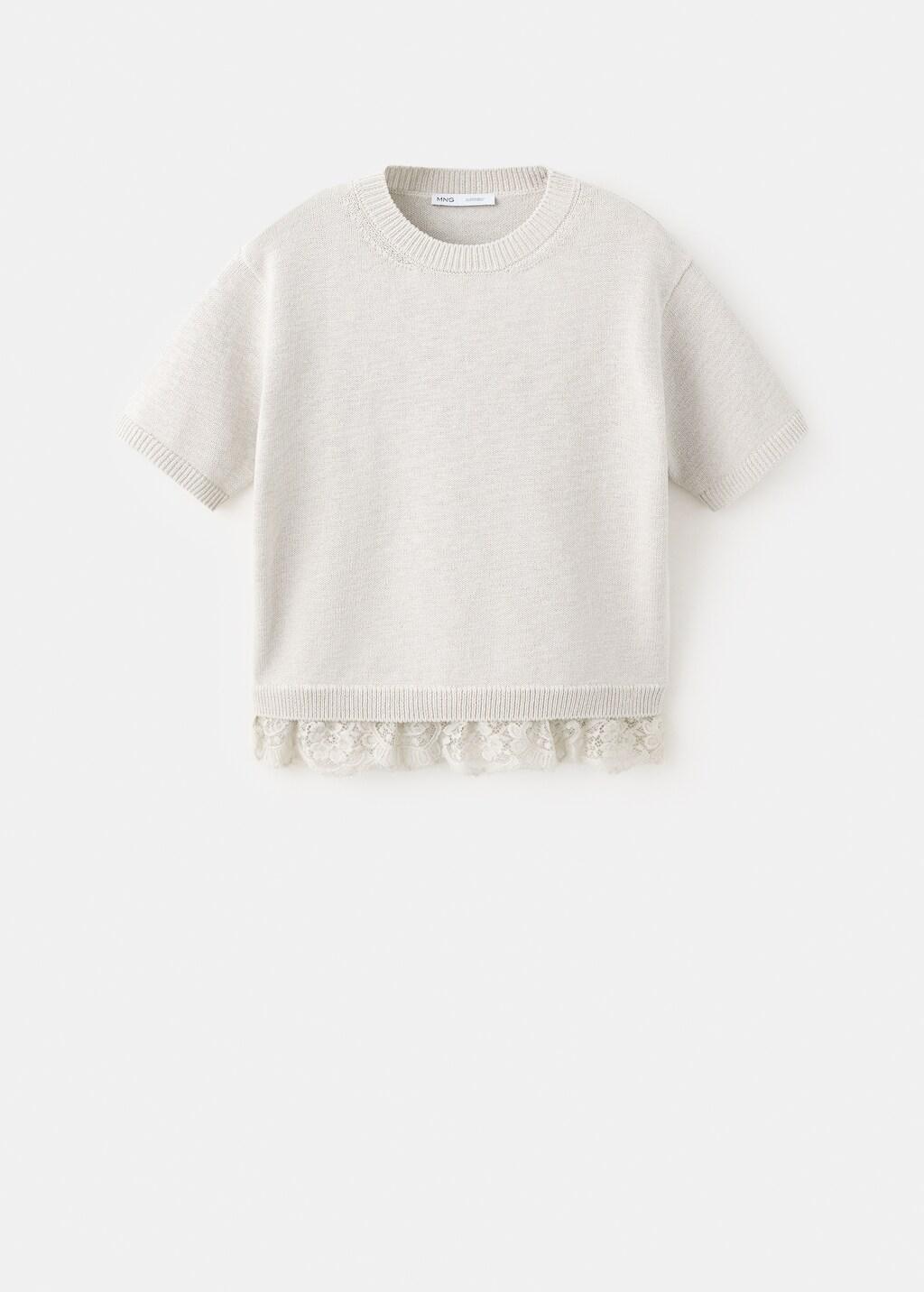 Grey Ribbed Lace-Trimmed Jumper, Light Pastel Grey, large image number 7