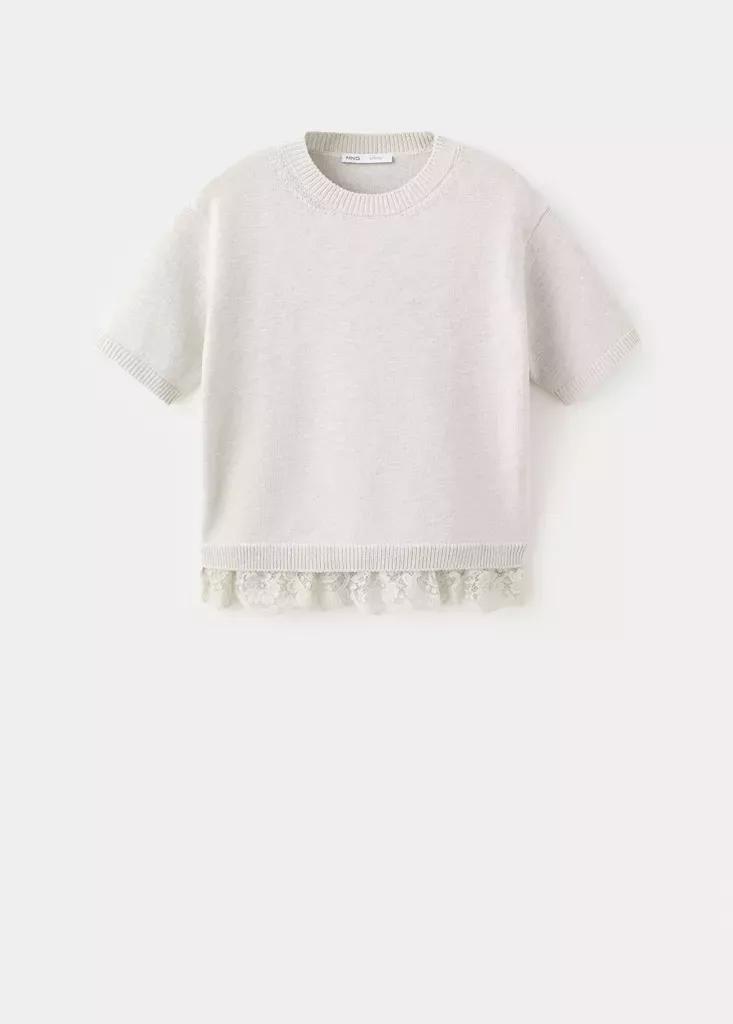 Grey Ribbed Lace-Trimmed Jumper, Light Pastel Grey, large image number 8