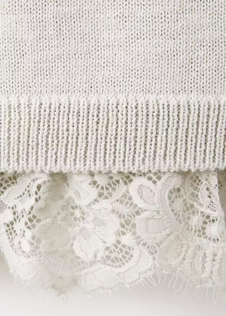 Grey Ribbed Lace-Trimmed Jumper, Light Pastel Grey, large image number 10