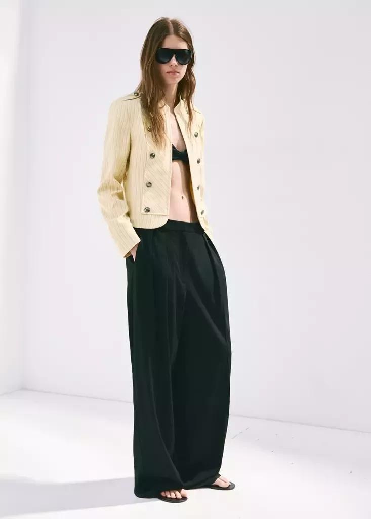 Yellow Pinstripe Blazer With Buttons, Yellow, large image number 0