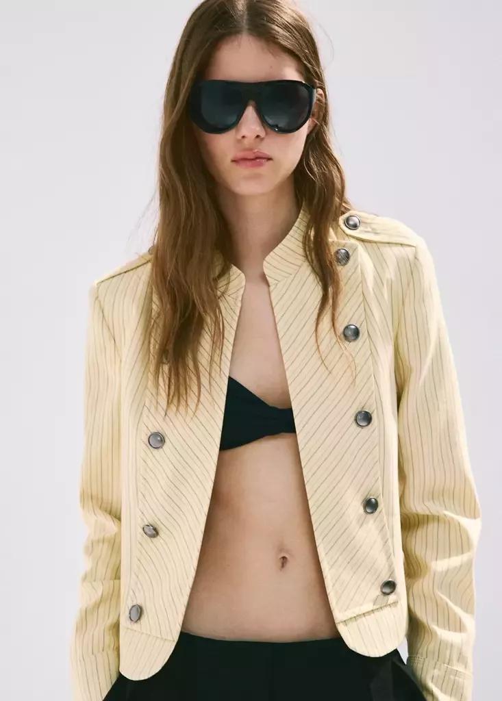 Yellow Pinstripe Blazer With Buttons, Yellow, large image number 1