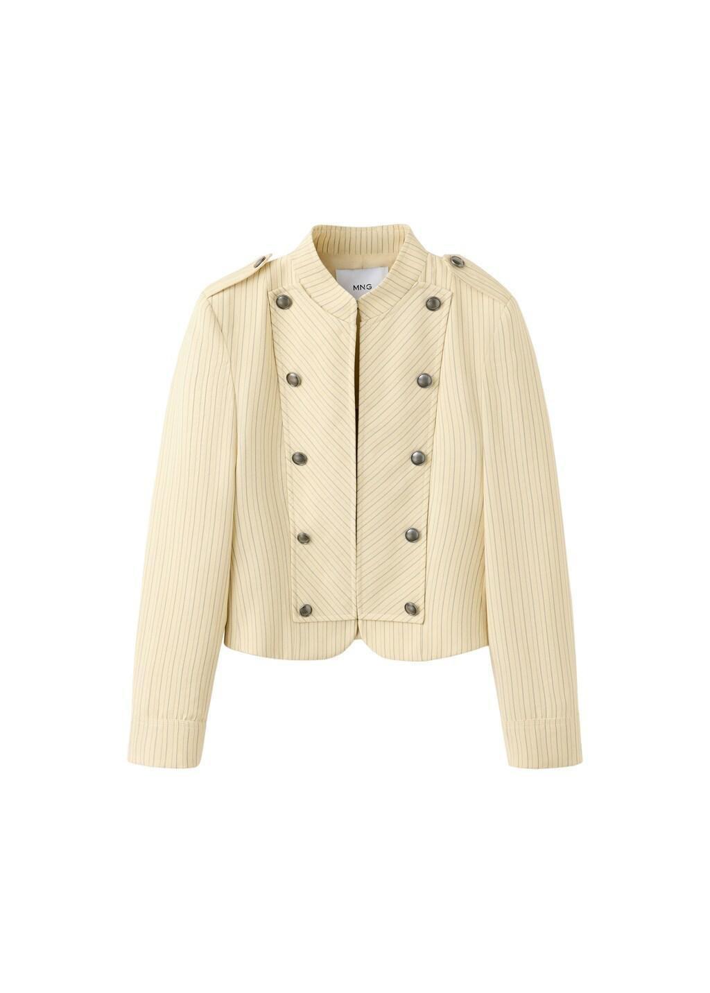 Yellow Pinstripe Blazer With Buttons, Yellow, large image number 4