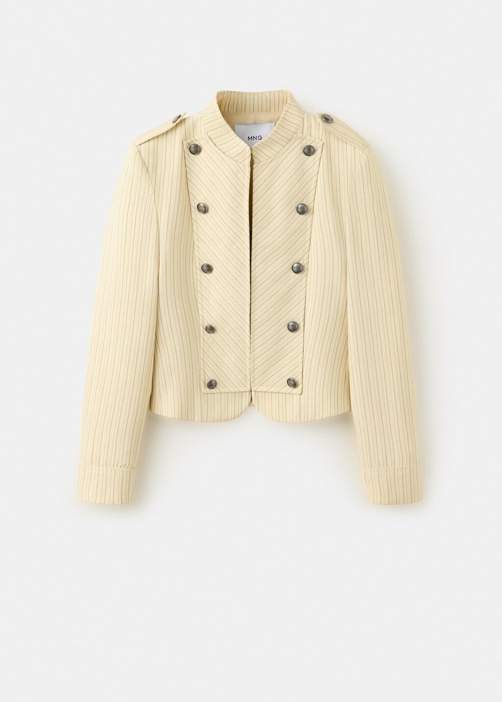 Yellow Pinstripe Blazer With Buttons, Yellow, large image number 5