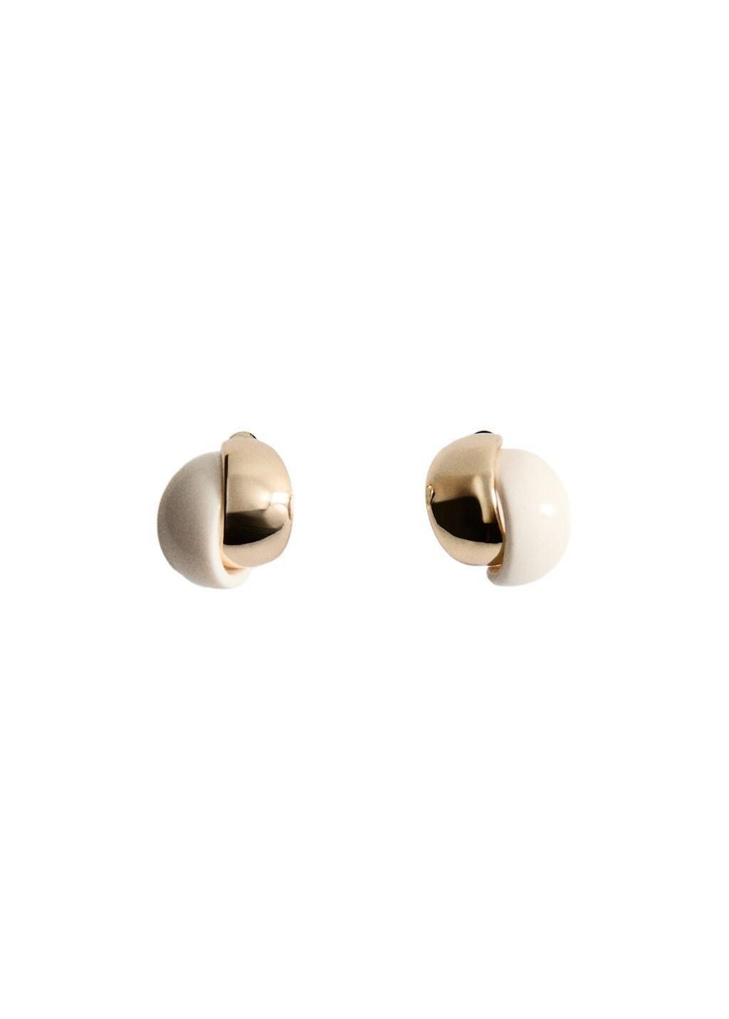Beige Mixed Resin Earrings, Light Beige, large image number 3