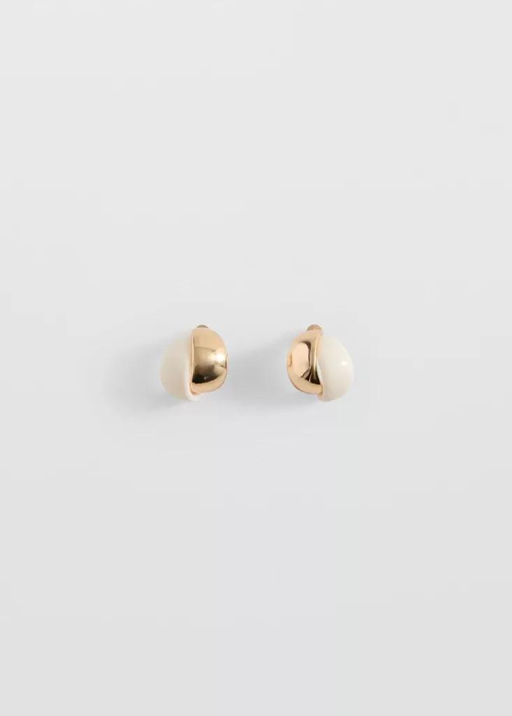 Beige Mixed Resin Earrings, Light Beige, large image number 4