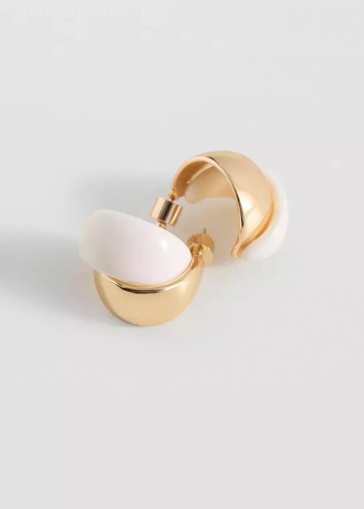 Beige Mixed Resin Earrings, Light Beige, large image number 5