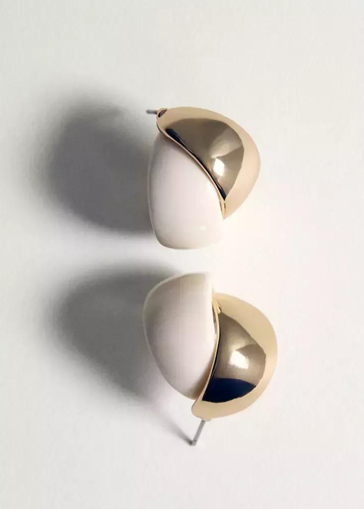 Beige Mixed Resin Earrings, Light Beige, large image number 7