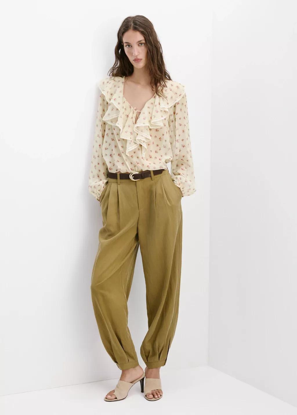 Yellow Ruffled Floral Blouse, Yellow, medium