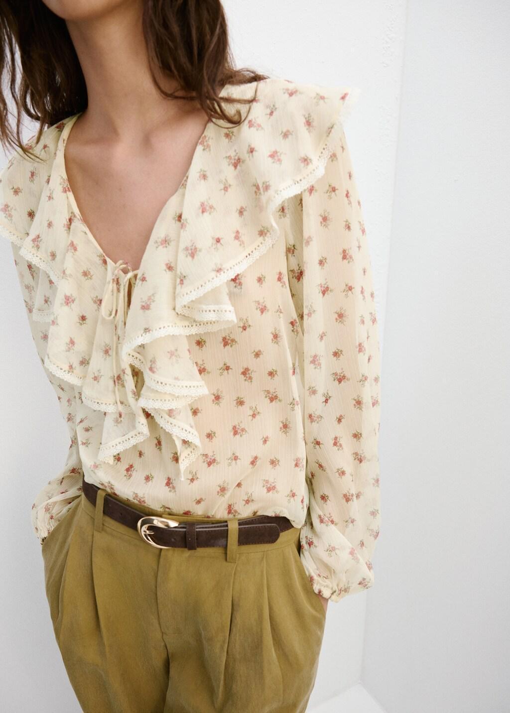 Yellow Ruffled Floral Blouse, Yellow, large image number 3