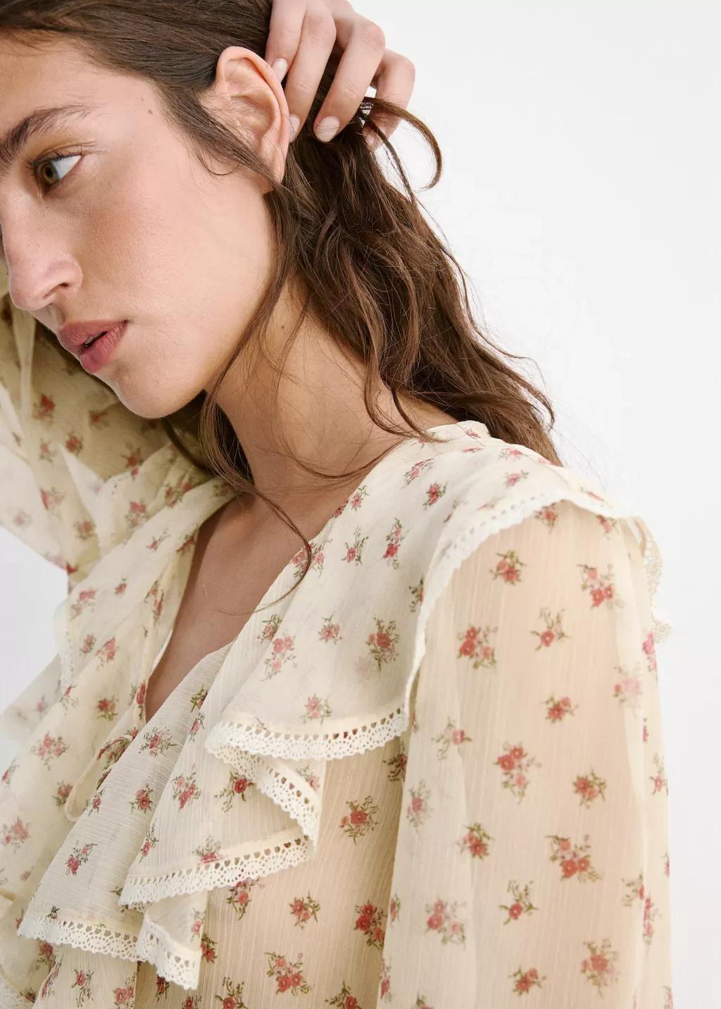 Yellow Ruffled Floral Blouse, Yellow, large image number 4