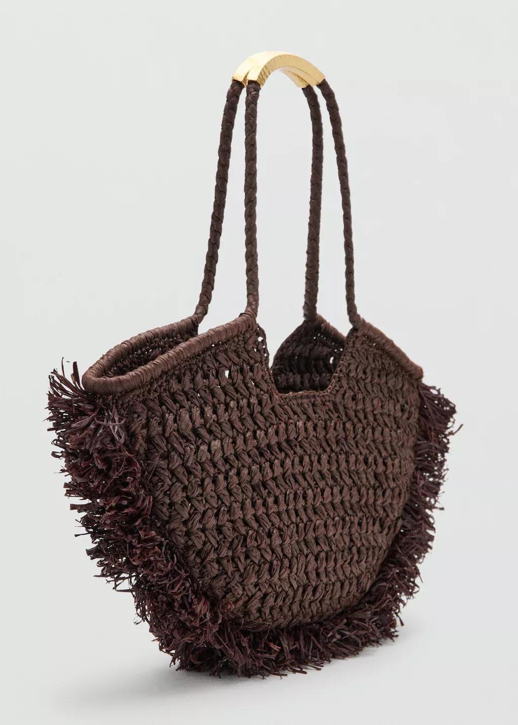 Brown Natural Fibre Shoulder Bag, Dark Brown, medium