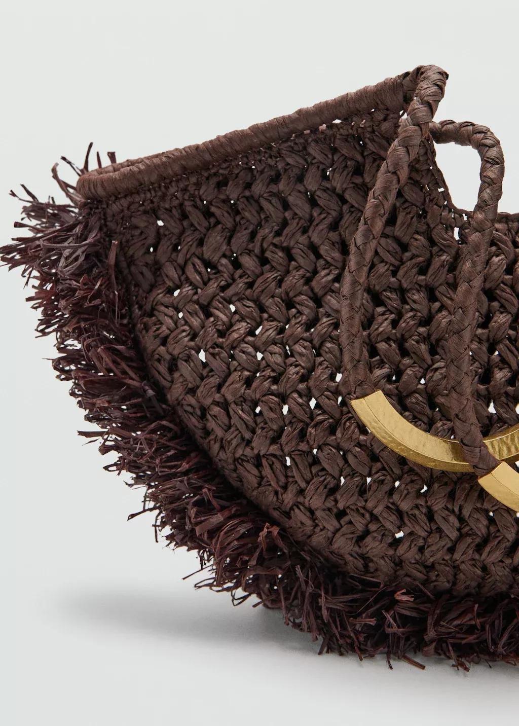 Brown Natural Fibre Shoulder Bag, Dark Brown, medium