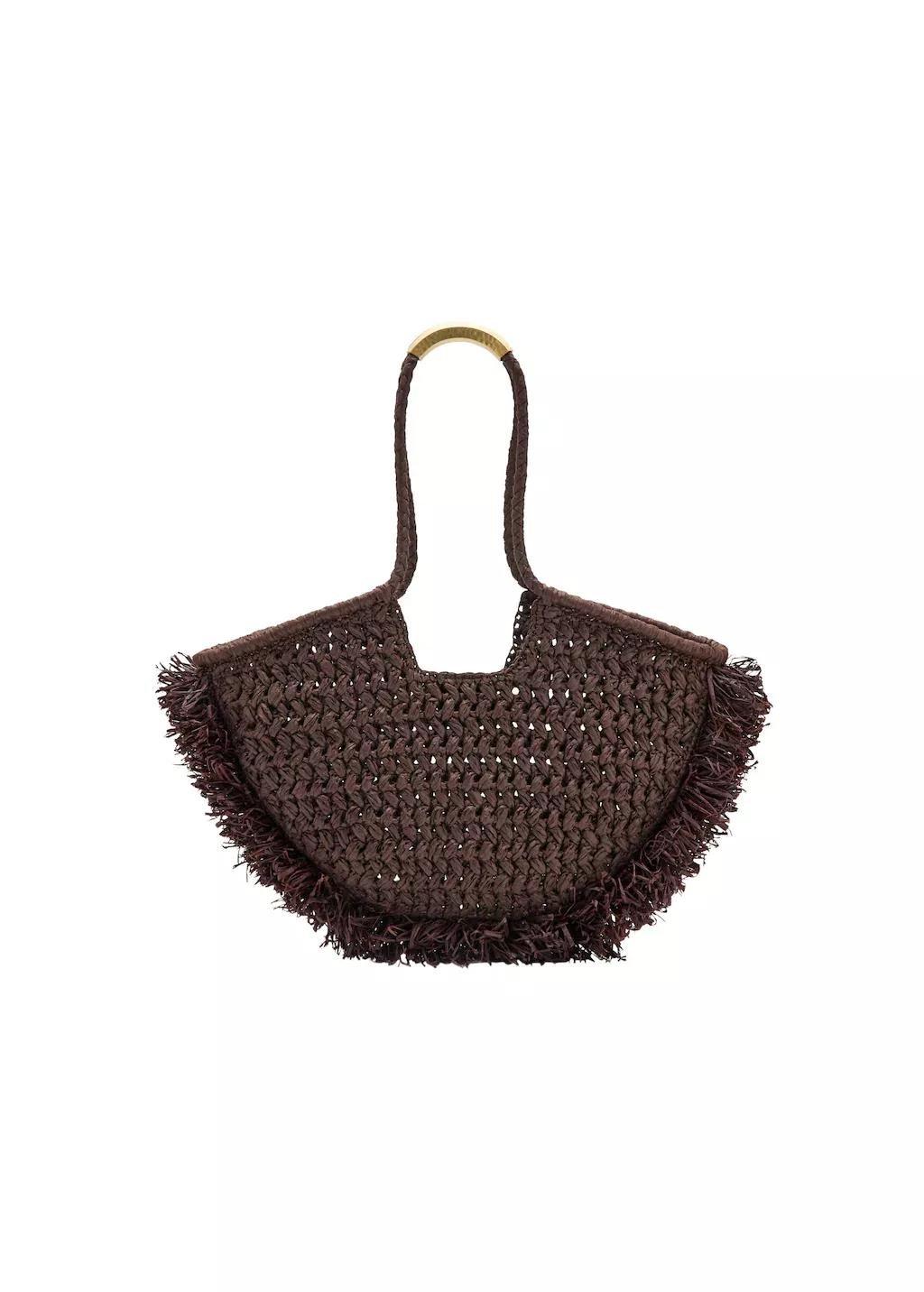 Brown Natural Fibre Shoulder Bag, Dark Brown, medium
