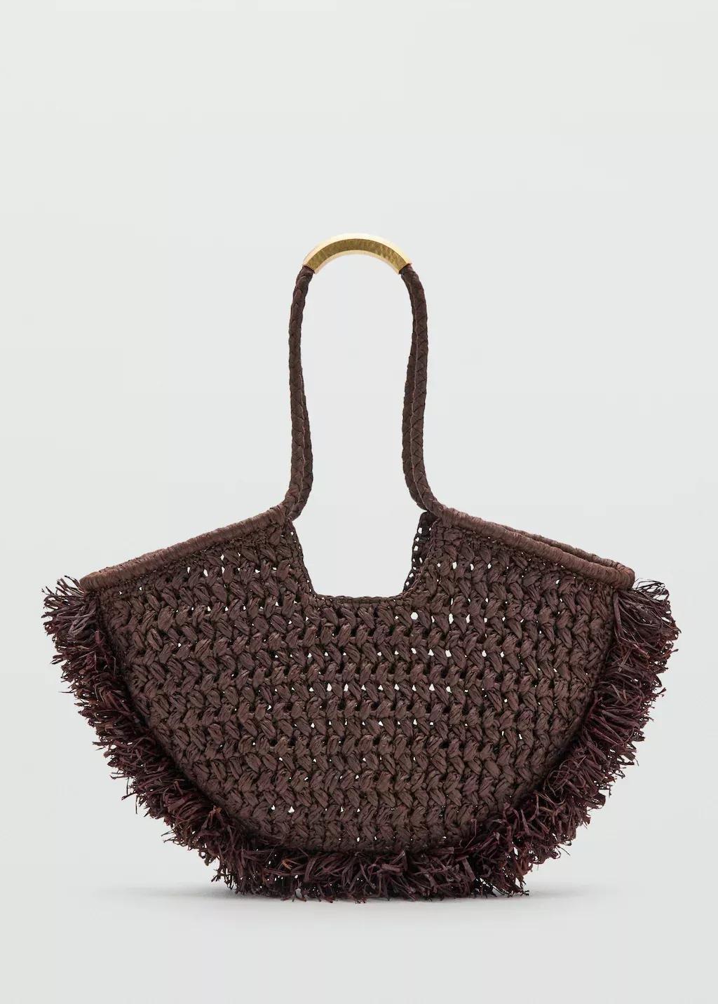 Brown Natural Fibre Shoulder Bag, Dark Brown, large image number 3