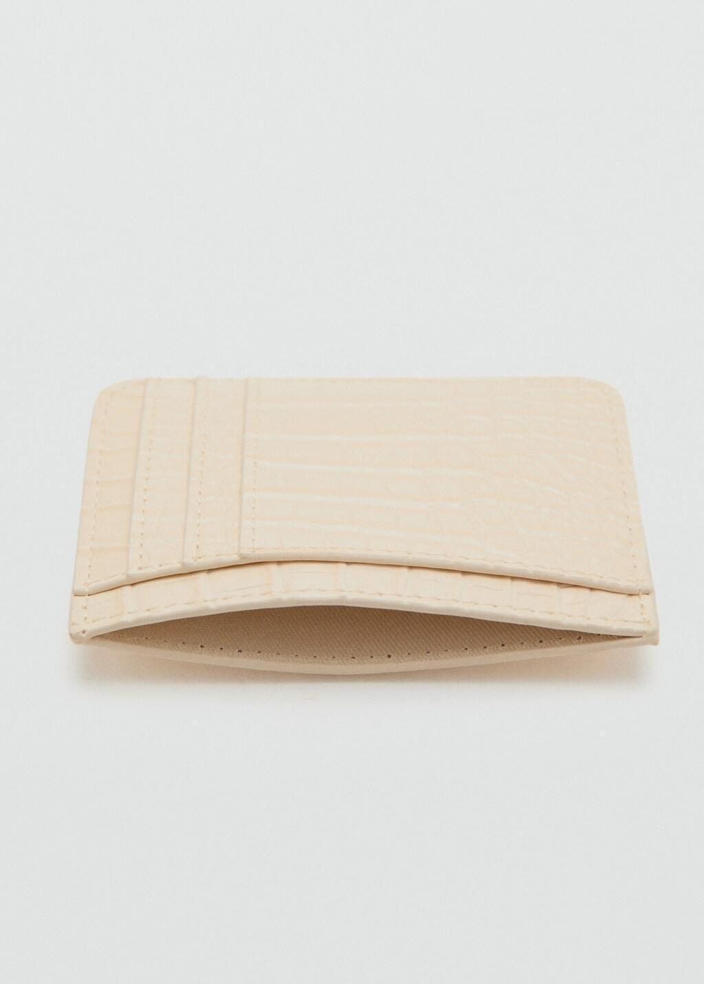 Beige Croc-Effect Card Holder, Light Beige, large image number 1