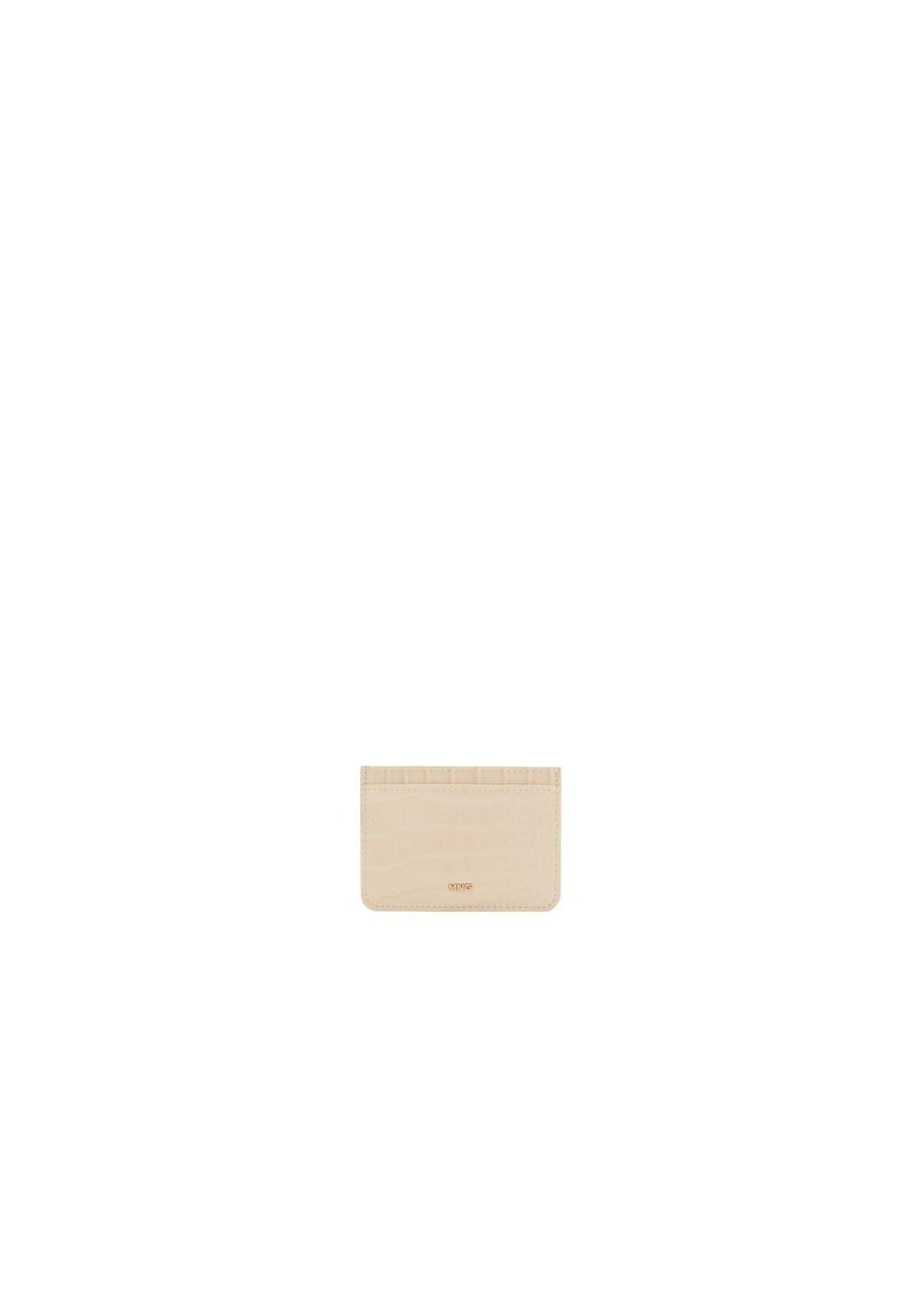 Beige Croc-Effect Card Holder, Light Beige, large image number 2