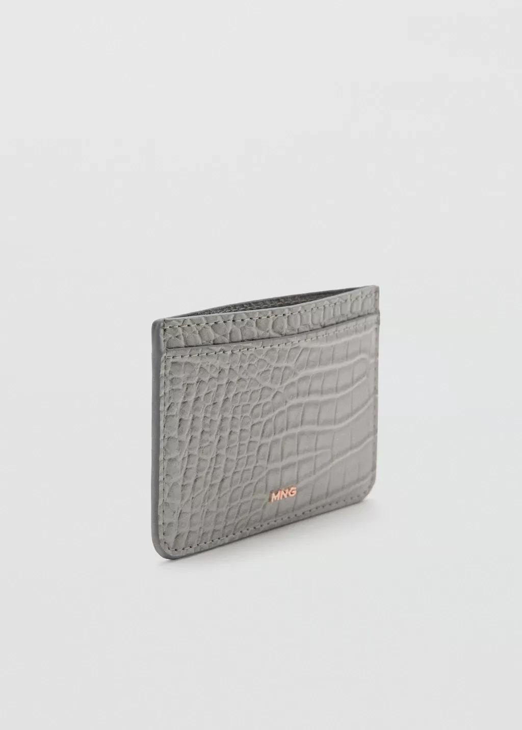 Grey Croc-Effect Card Holder, Grey, large image number 0