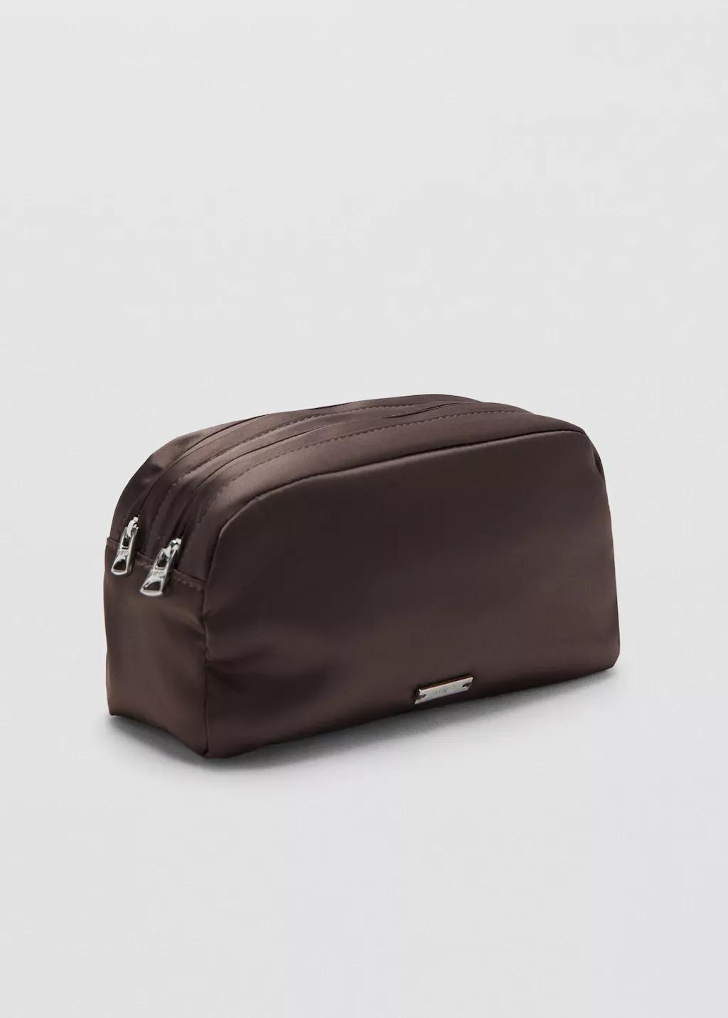 Brown Satin Double-Pocket Vanity Bag, Dark Brown, large image number 0