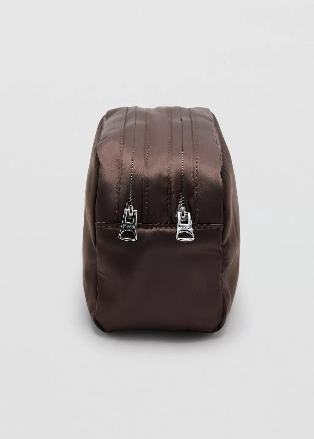 Brown Satin Double-Pocket Vanity Bag, Dark Brown, large image number 1
