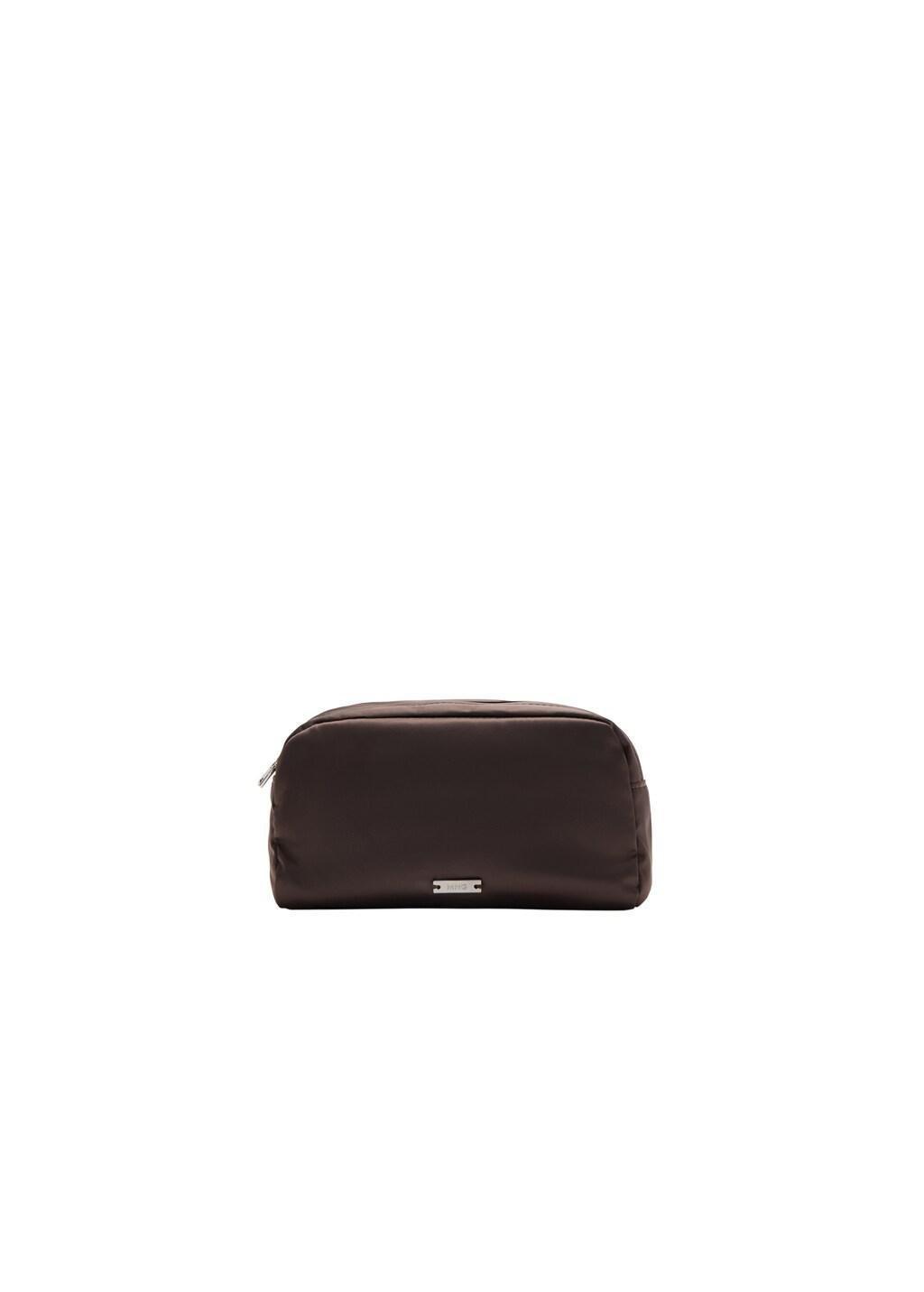 Brown Satin Double-Pocket Vanity Bag, Dark Brown, large image number 2