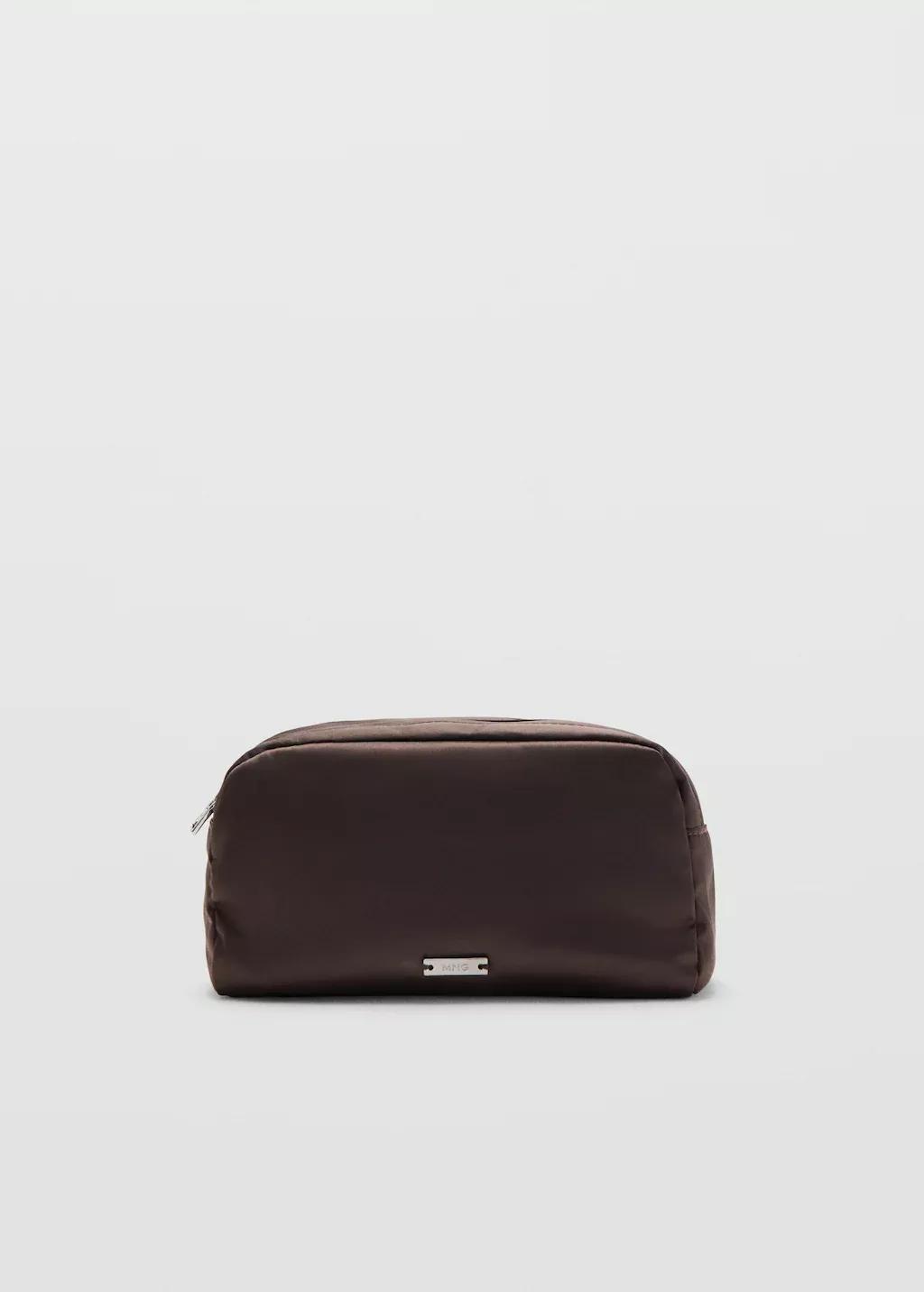 Brown Satin Double-Pocket Vanity Bag, Dark Brown, large image number 3