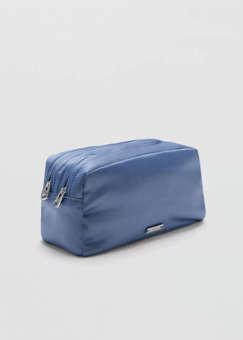 Blue Satin Double-Pocket Vanity Bag, Medium Blue, large image number 0