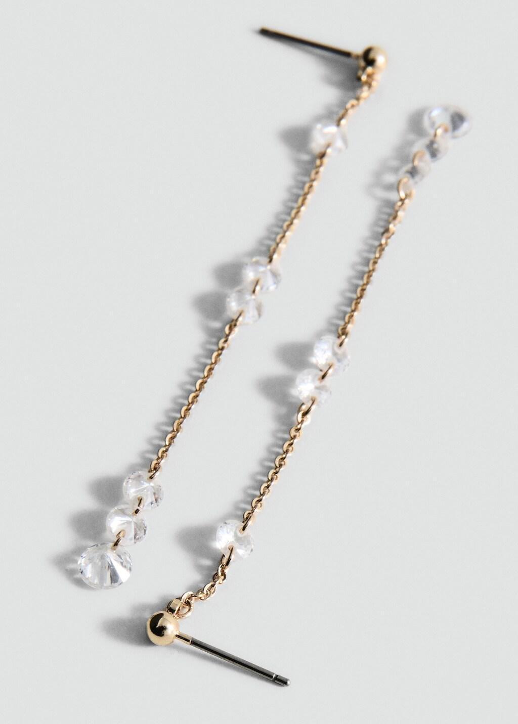 Gold Long Crystal Earrings, Gold, large image number 0
