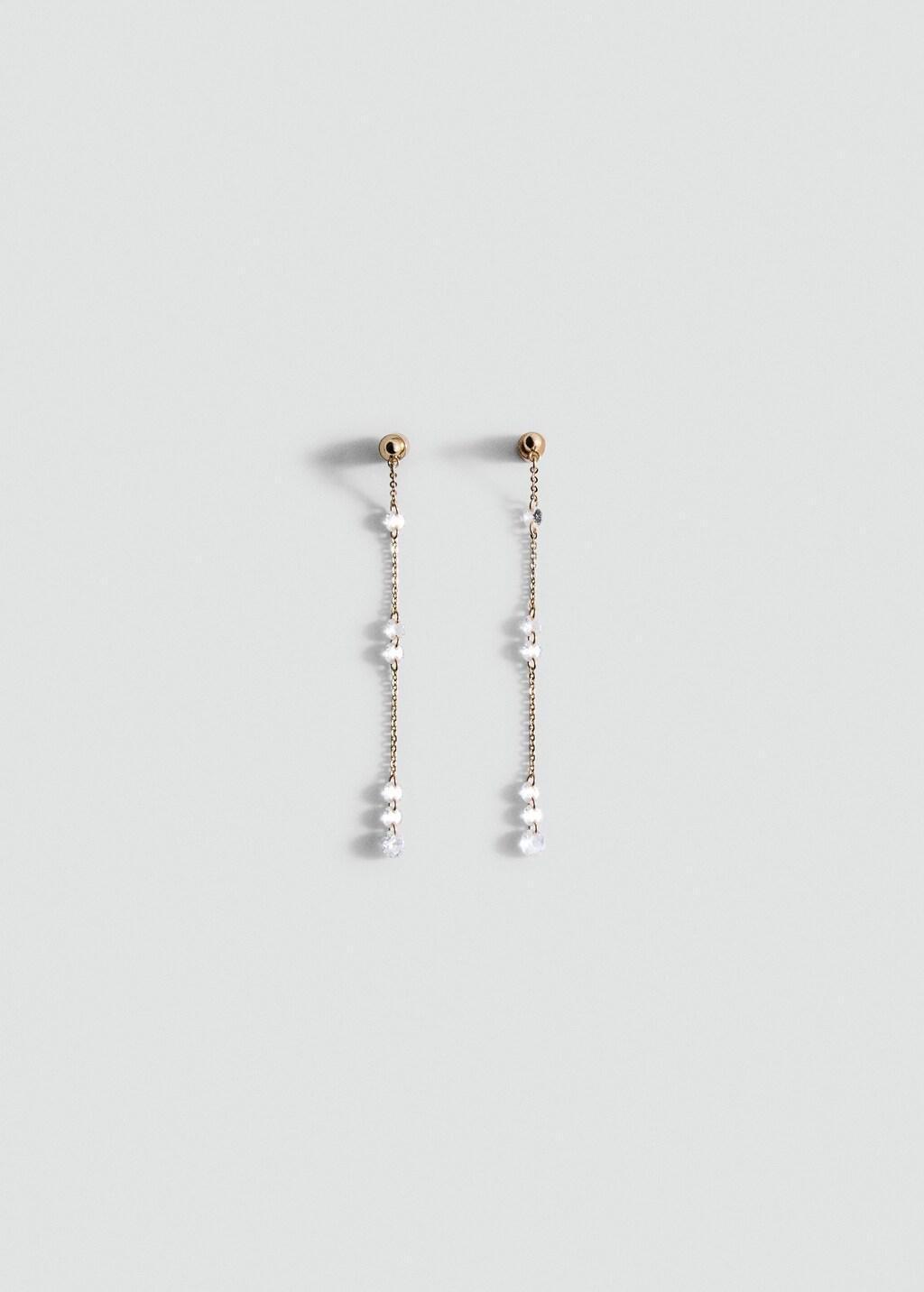 Gold Long Crystal Earrings, Gold, large image number 2