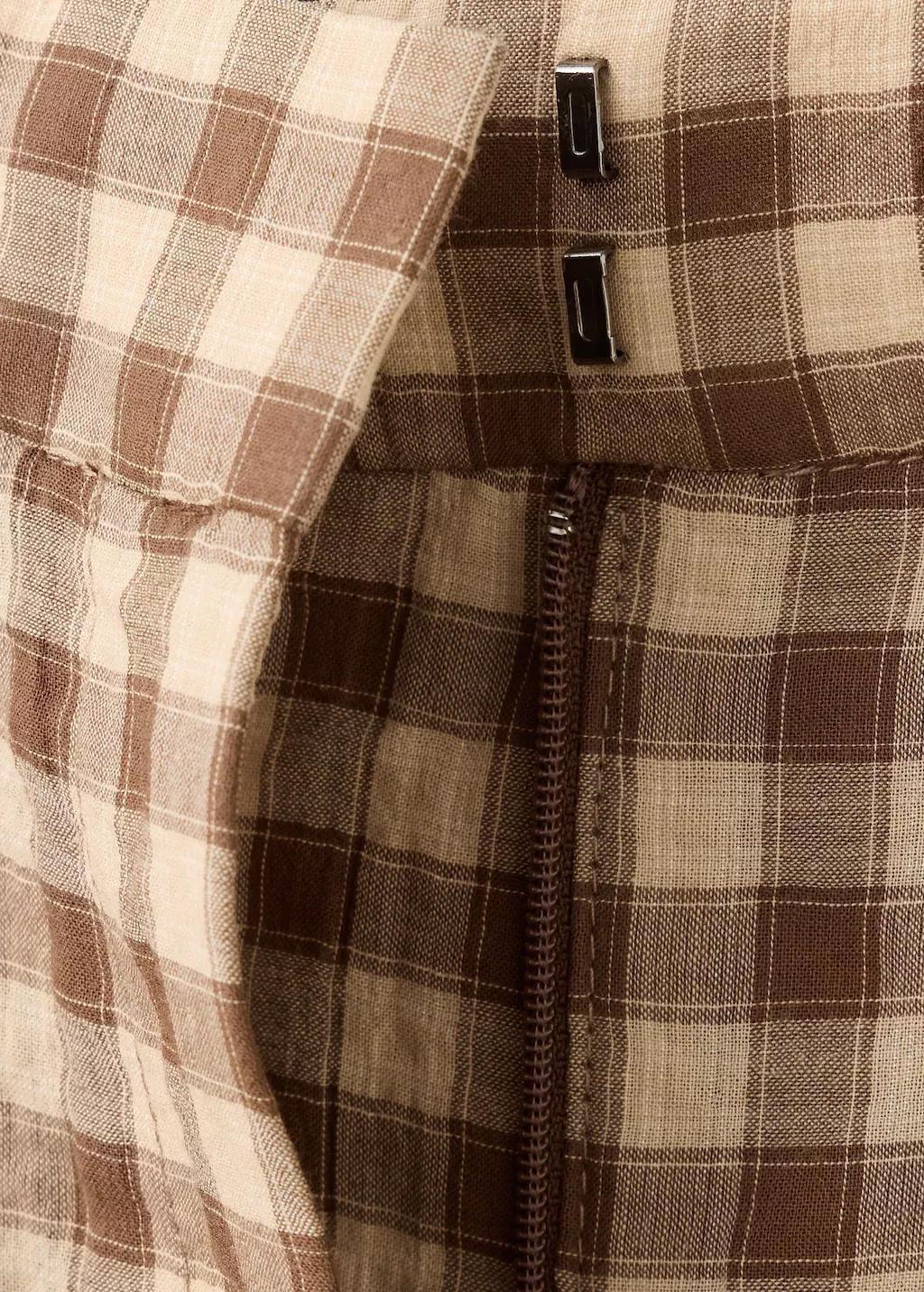 Brown Straight-Leg Gingham Trousers, Brown, medium