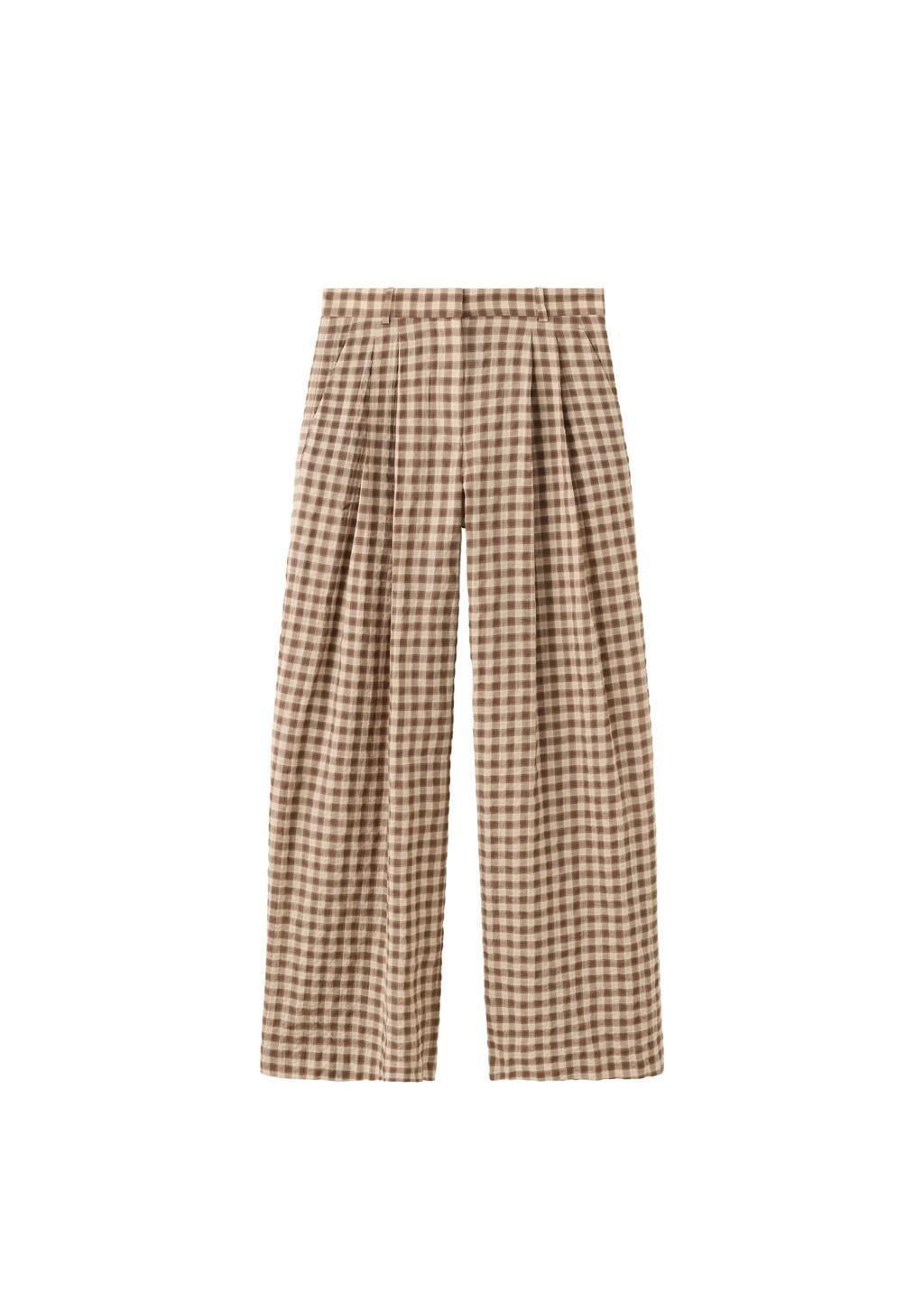 Brown Straight-Leg Gingham Trousers, Brown, large image number 3