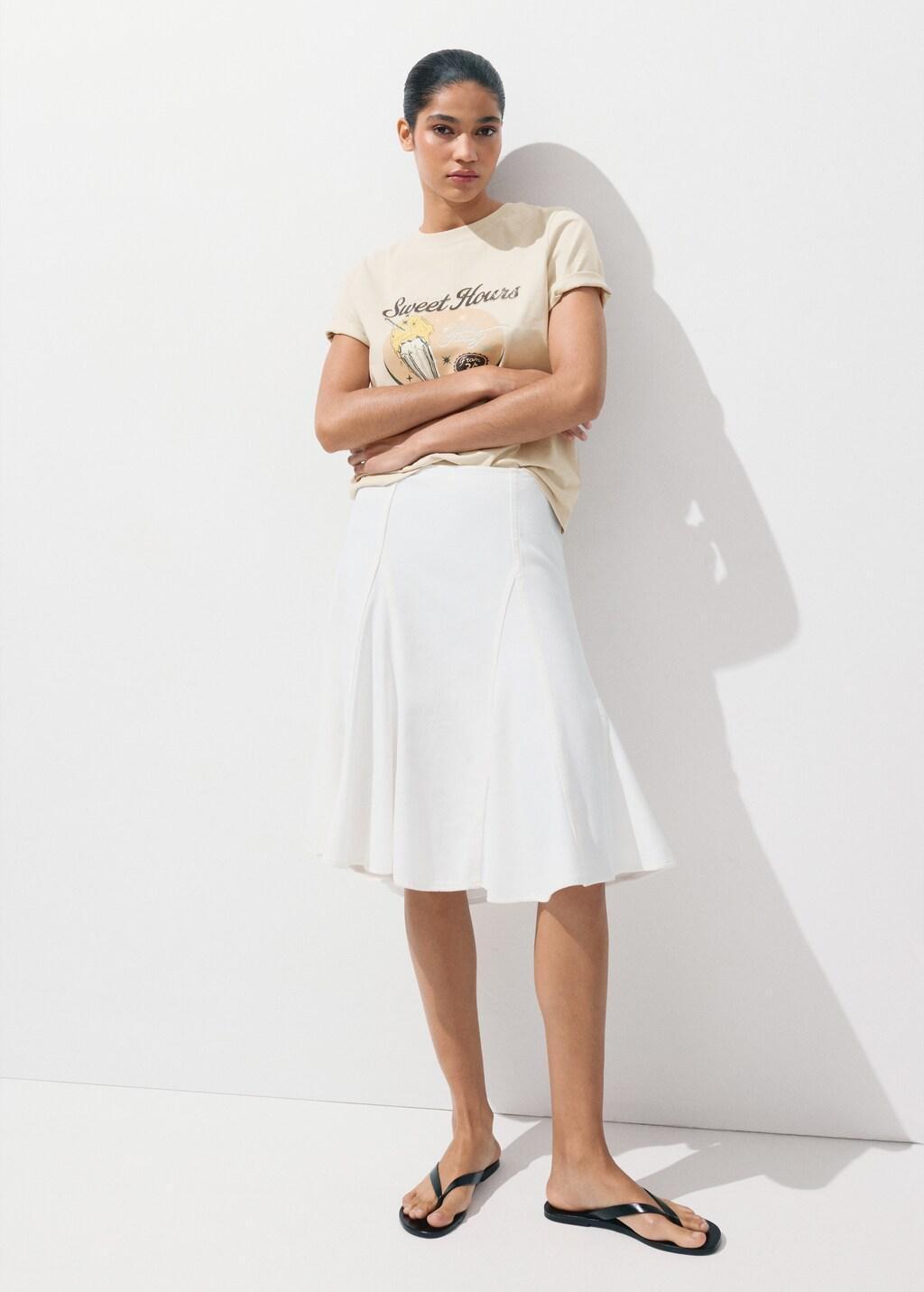Beige Printed Cotton-Blend T-Shirt, Light Beige, medium