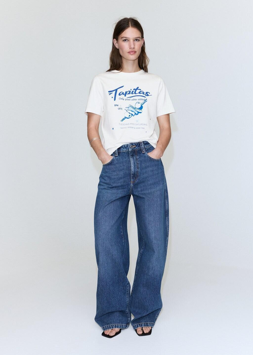 Blue Printed Cotton-Blend T-Shirt, Medium Blue, medium